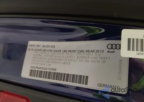 2018 Audi A4 2.0T Premium/2.0T Tech Premium from USA, damaged, VIN WAUPNAF40JA137948